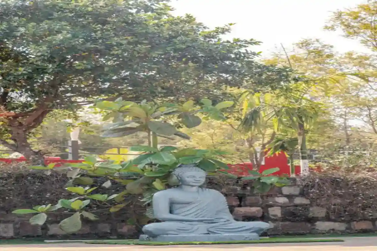 Buddha statue in peaceful garden setting at B Hive riverside resort